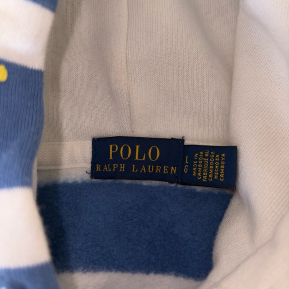 Polo Ralph Lauren cropped striped Fleece paint splatter hoodie Sz L - Picture 5 of 11